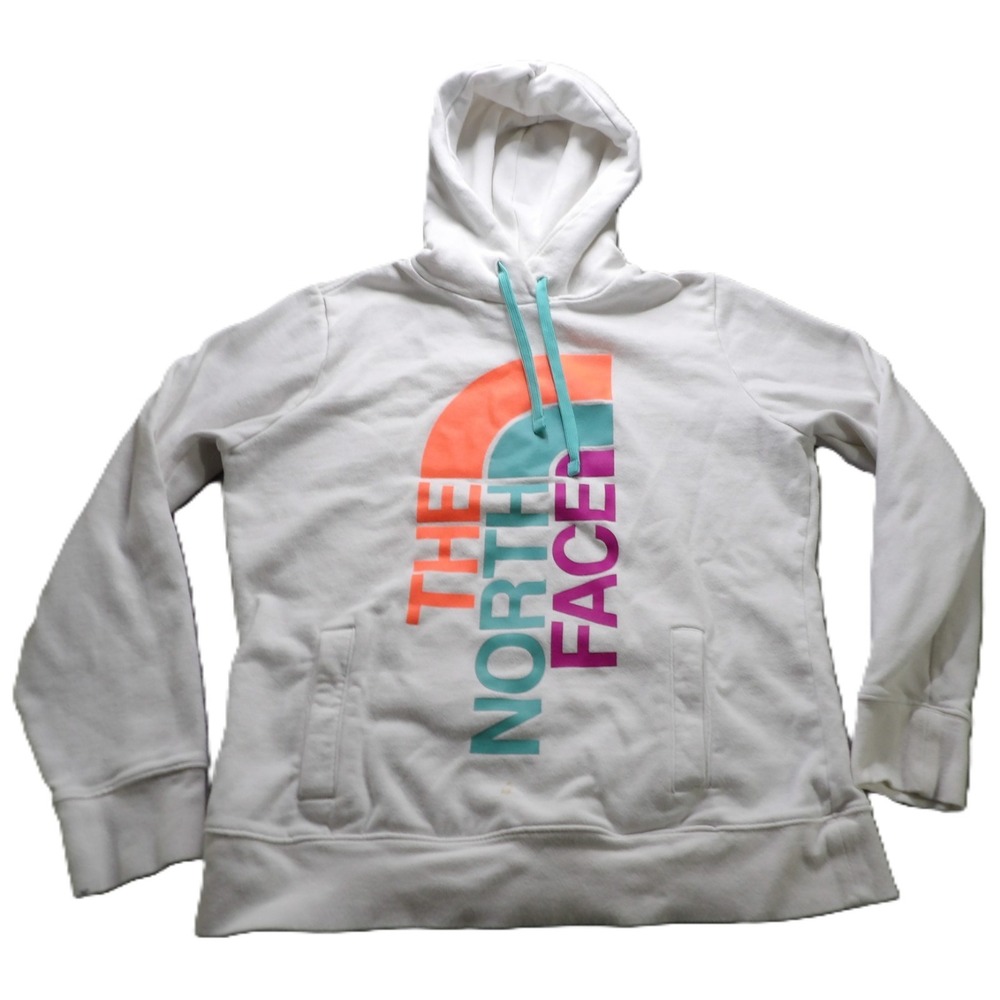 The North Face Women Hoodie Large White Pullover Logo Cotton Blend Casual Top LS